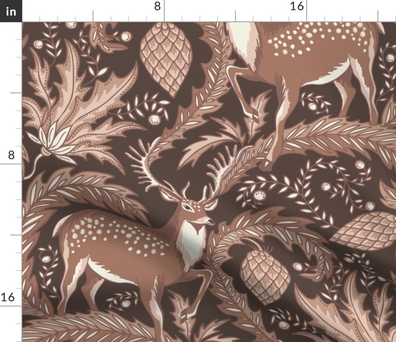 Flower Brown Floral Deer Christmas Plants Neutral Monochromatic Animal Print Magical Fairytale Cone Northern Earth Tone Custom Printed Fabric by Spoonflower Various Fabrics by the Yard or Fat Quarter